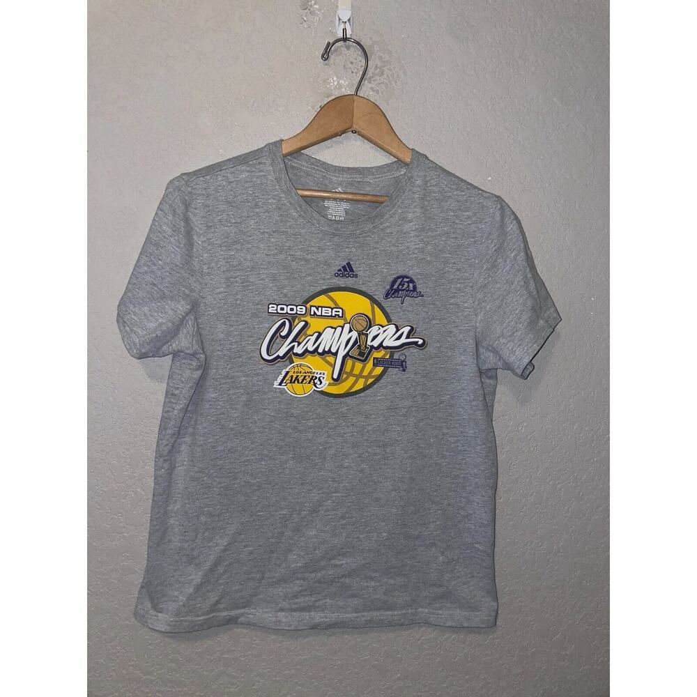 2009 NBA Champions Los Angeles Lakers Shirt Gray Tee Adidas 2000s M Medium